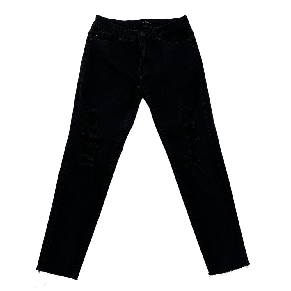 KanCan KC6048BK Black Distressed Skinny Jeans Raw Hem Mid Rise Size 9 28